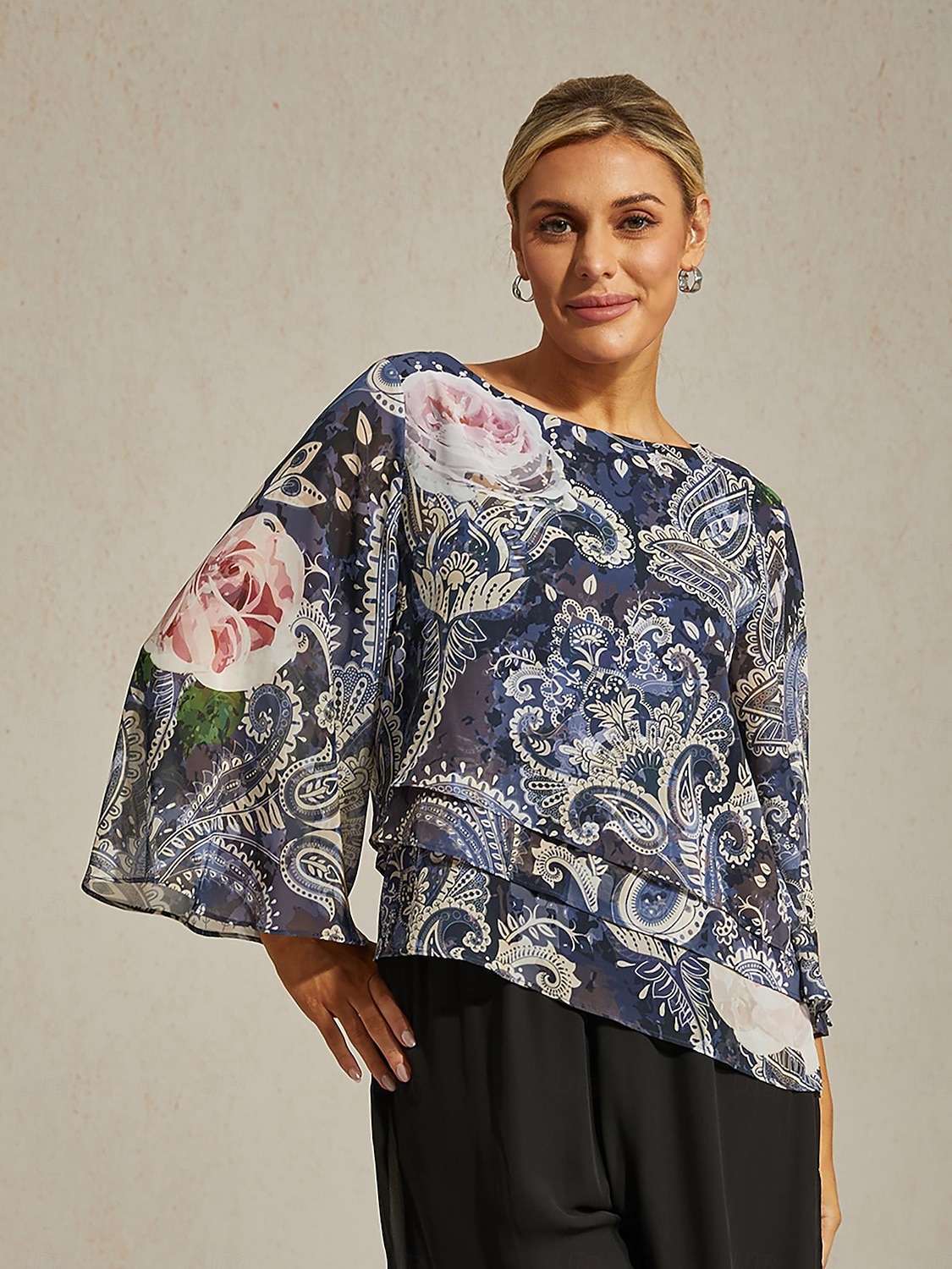camicetta da donna verde paisley stampa botanica a strati in chiffon resort casual vacanza primavera estate autunno del 2025 a $61.99 –P9