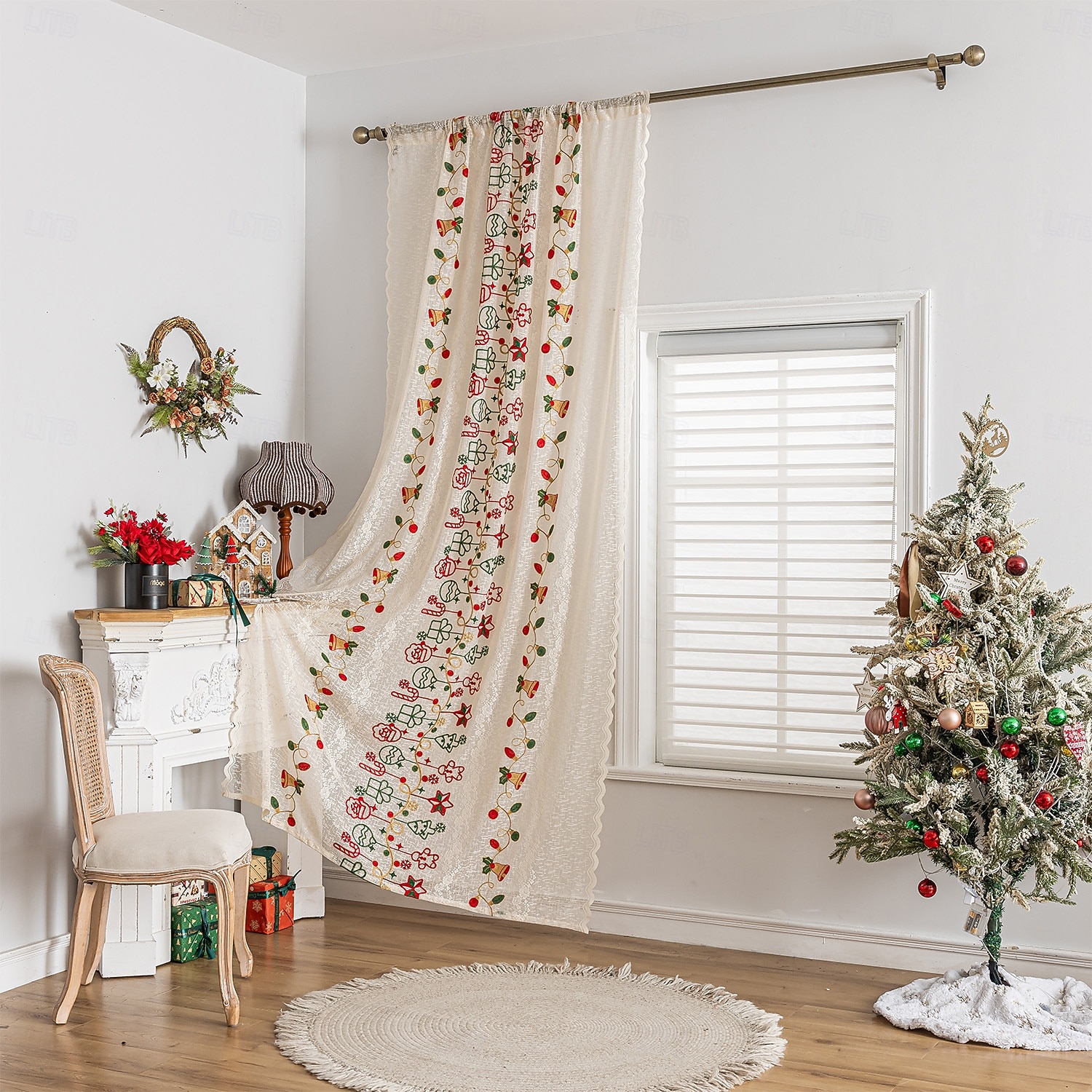 Julbroderade utskurna gardiner, julgardiner för vardagsrum och sovrum, färdiga i europeisk-amerikansk stil 2025 - $9.49 –P6