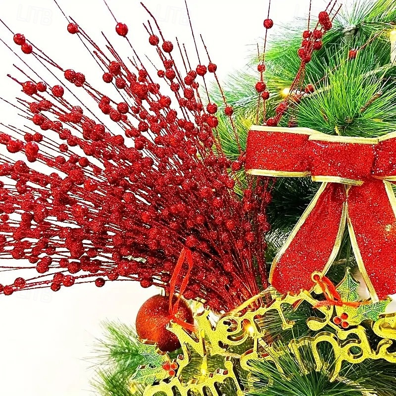 15 db karácsonyi csillámos dísz, arany csillogó golyók és fényes bogyók, műpisztácia karácsonyfára, ünnepi parti dekoráció 2025 - $24.99 –P1