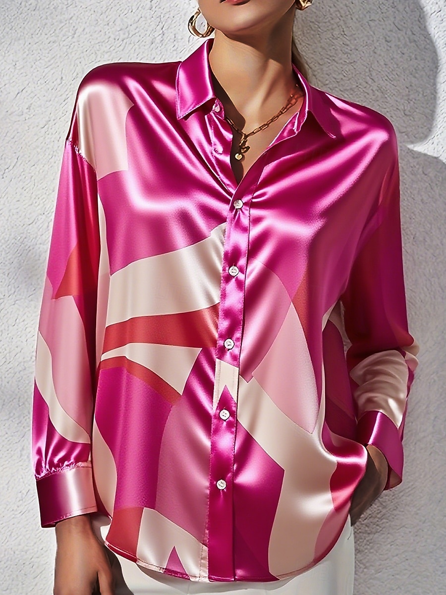 نسائي قمصان العمل الرسم هندسي أنيق أساسي كاجوال كم طويل قبعة القميص قمصان عادية مناسب للبس اليومي عمل ملابس الحفلات والسهرات أصفر وردي بلاشيهغ كاكي الربيع، الخريف، الشتاء، الصيف 2026 - $41.99 –P5