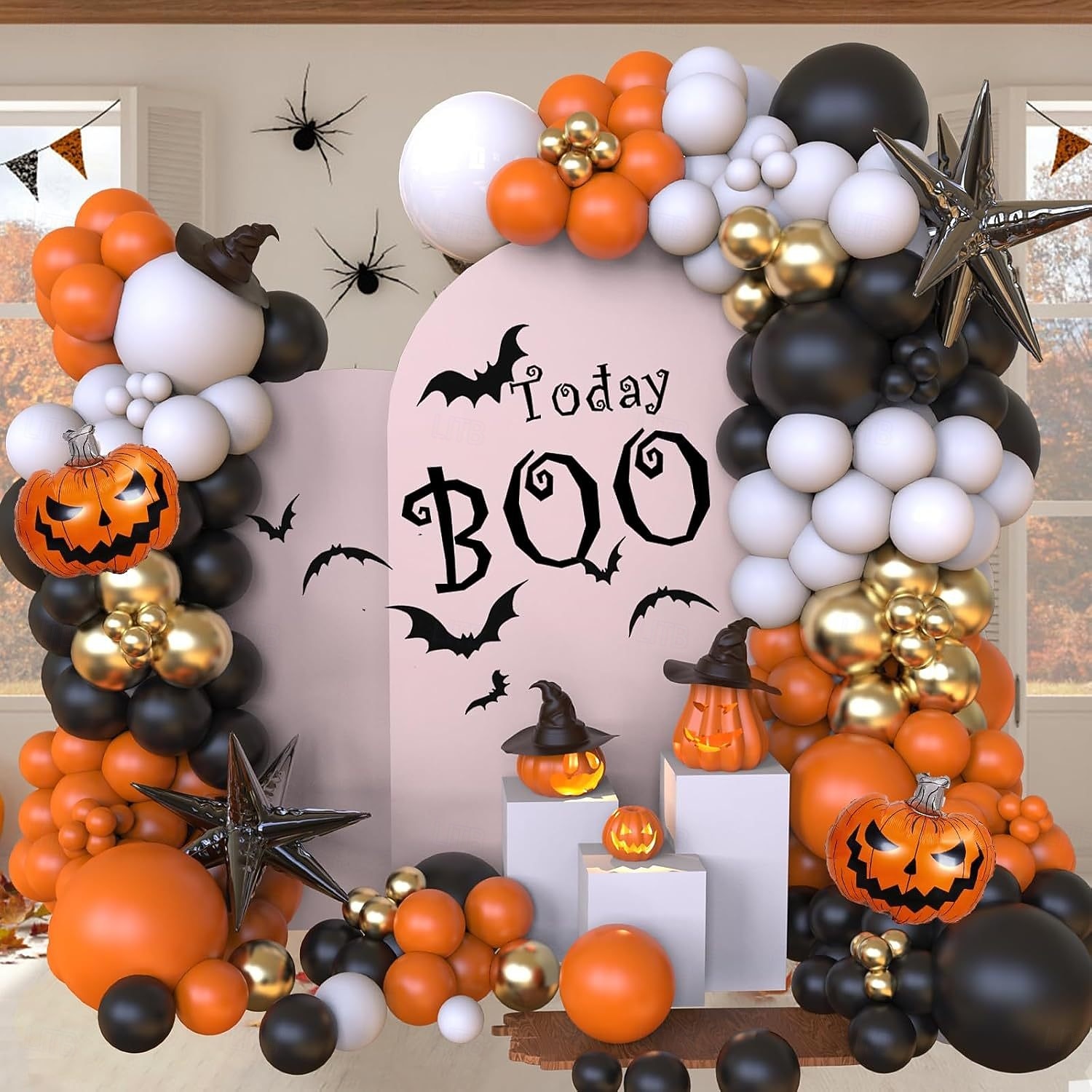 Κιτ γιρλάντας με αψίδα από μπαλόνια για το Halloween, 107 τεμάχια - σετ από μαύρα πορτοκαλί, nude μπαλόνια λάτεξ με τρισδιάστατα μπαλόνια με τύπωμα ματιών από αλουμινόχαρτο κολοκύθας για δώρο 2025 - GBP £15 –P1