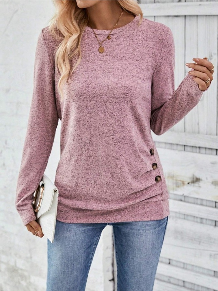 Dame Bluse Helfarge Tropisk Stilfull Fritid Langermet Crew-hals Vanlige topper Daglig Knapper Rosa Himmelblå Grønn Grå Sommer Vår Høst 2025 - $23.99 –P7
