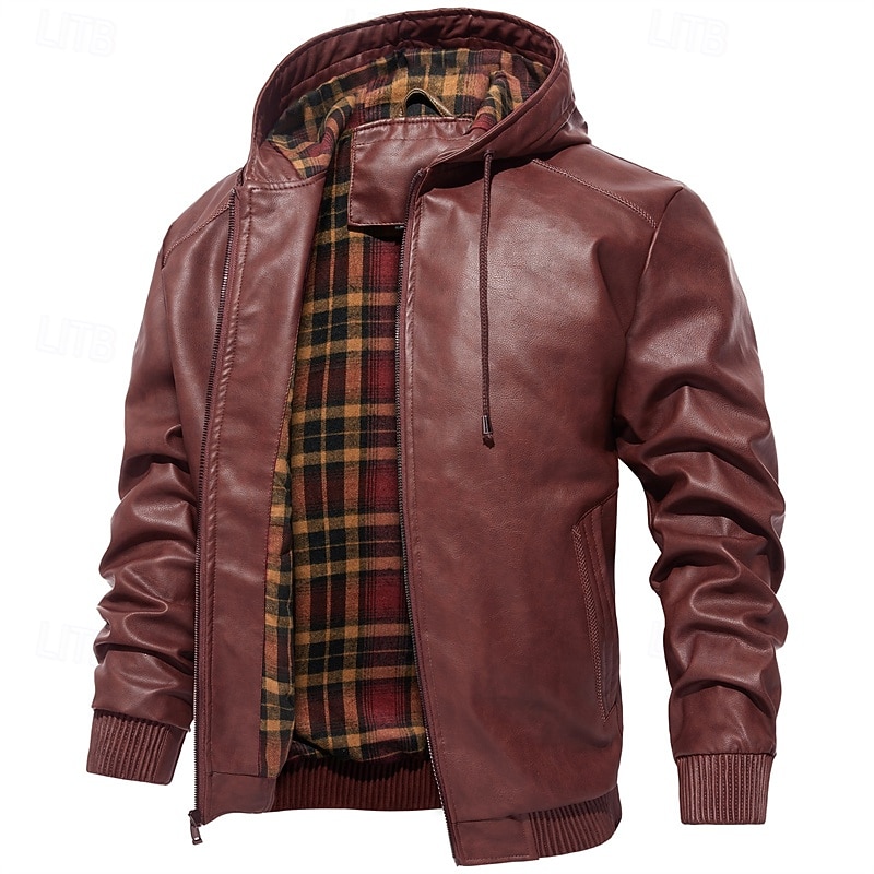 Per uomo Giacca in Ecopelle Giacca da Moto Vacanza Quotidiano Antivento Caldo Tasca Autunno & Inverno Semplice Moda Classico Con Cappuccio Regolare Nero Vino Marrone Giacca del 2025 a $64.99 –P7