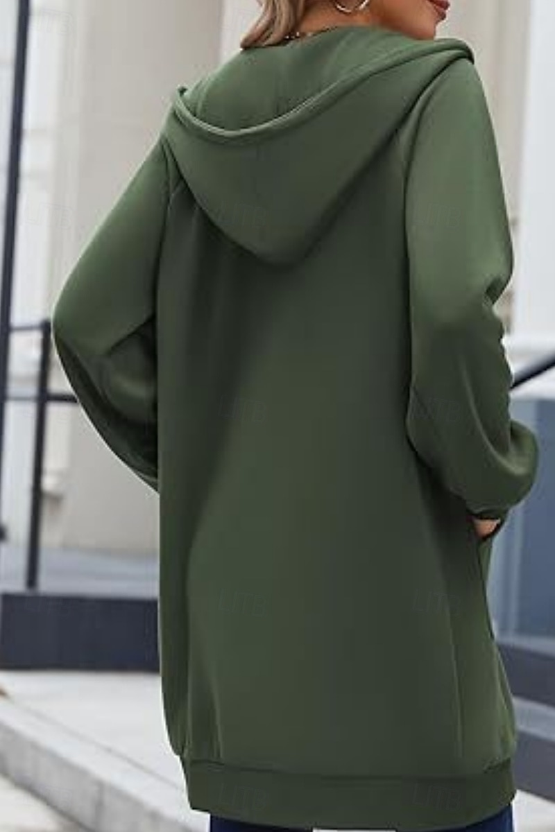 Naisten Huppari takki Mukava Hengittävä Vetoketju Tasku Vapaa-aika Tavallinen Loma Katu Kausaliteetti Arki-asut Vetoketju Pitkä Hupullinen Normaali Pitkähihainen Päällysvaatteet Laivasto Musta 2026 - $41.99 –P3