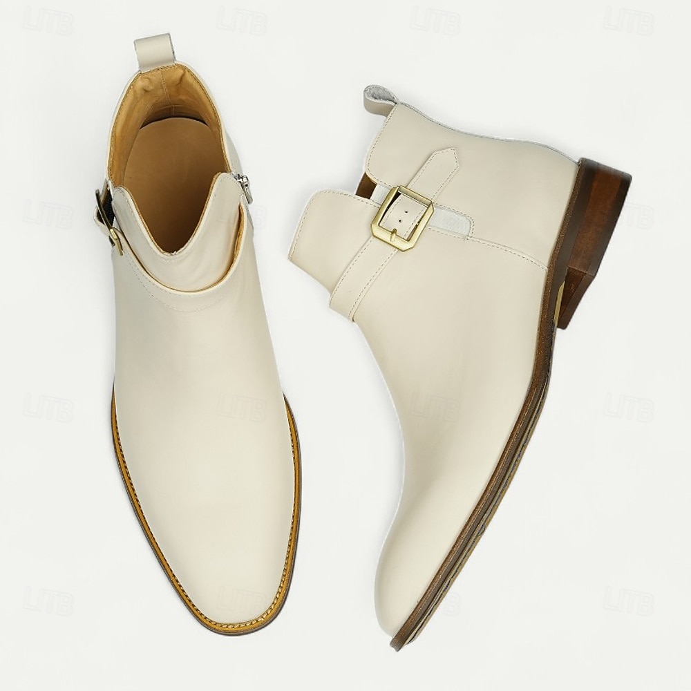 stivaletti alla caviglia da uomo con fibbia bianca, moderni stivali alla moda con cerniera laterale e cinturino per matrimoni, feste e abbigliamento casual alla moda del 2026 a $129.99 –P16