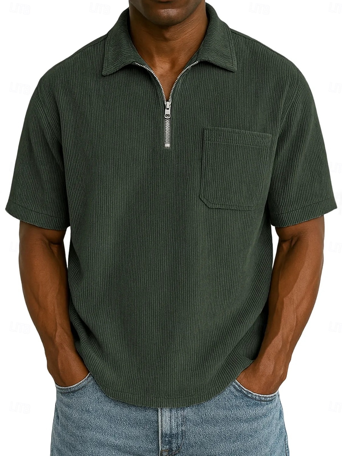 Homme Polo à fermeture éclair Texturé Occasionnel Fête Revers Zip quart Manche Courte Mode Basique Uni Texturé Quart de zip Chaud Été Printemps Coupe régulière Marron foncé Violet Kaki Polo de 2026 ? $29.99 –P3