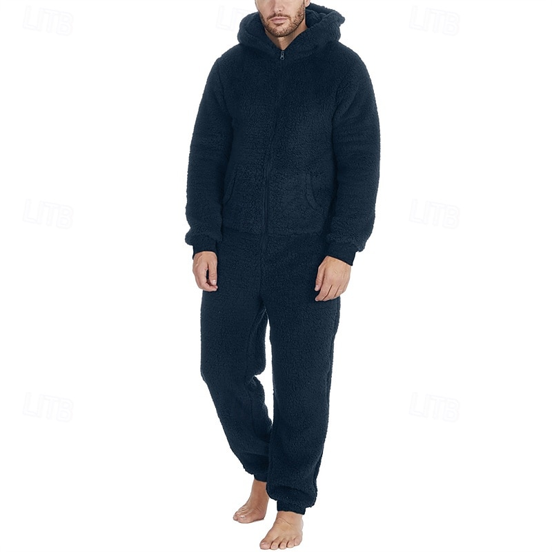 Men's Loungewear Bodysuits Sleepwear 1 PC Plain Warm Fashion Stylish Home Daily Bed Sherpa Polar Fleece Thermal Warm Comfort Soft Hoodie Long Sleeve Pocket Fall Winter Light Pink Black 2026 - $46.99 –P7