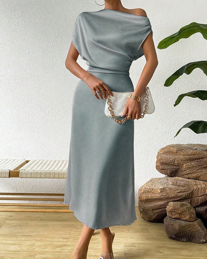 Women's Midi Dress Satin Dress Party Dress Cocktail Dress Elegant Fashion Modern Evening Party Party Special Occasion Regular Fit Plain Sleeveless Crew Neck Black Dusty Blue Green Summer Spring Fall 2026 - zł120.18 –P17