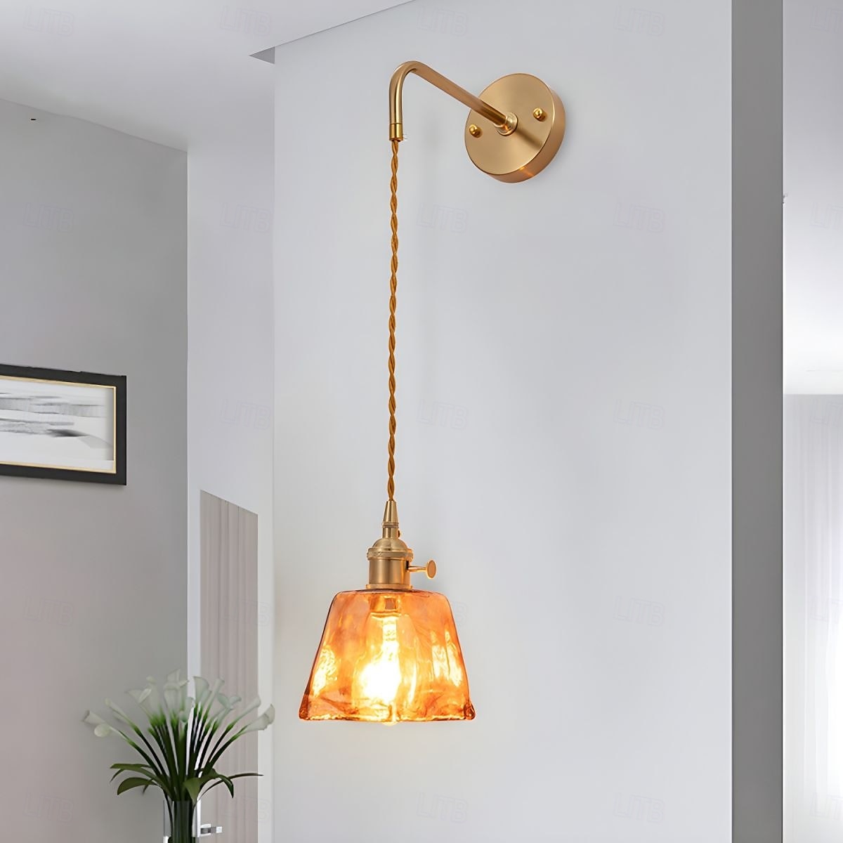 Apliques de pared de latón modernos, apliques minimalistas con pantalla de vidrio color té, lámparas de pared con ajuste de 90° hacia arriba y hacia abajo, 110-240 V 2026 - $102.97 –P10