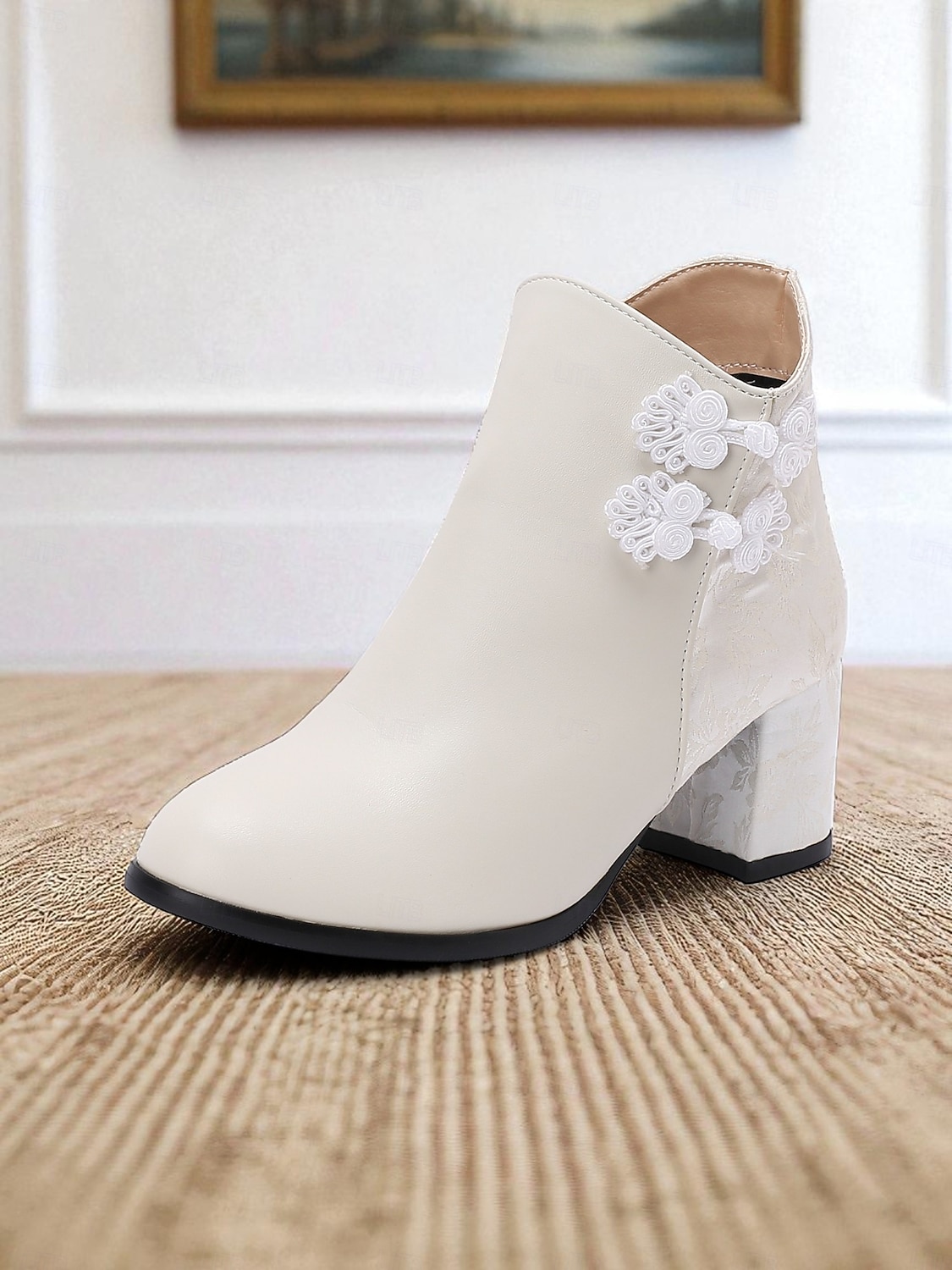 Weiße Damen-Stiefeletten aus Kunstleder mit Jacquard und Blockabsatz – stylische kurze Winterstiefeletten für Damen, ideal für Urlaubspartys, Outdoor-Bekleidung und lässigen Streetstyle 2026 - $59.99 –P7