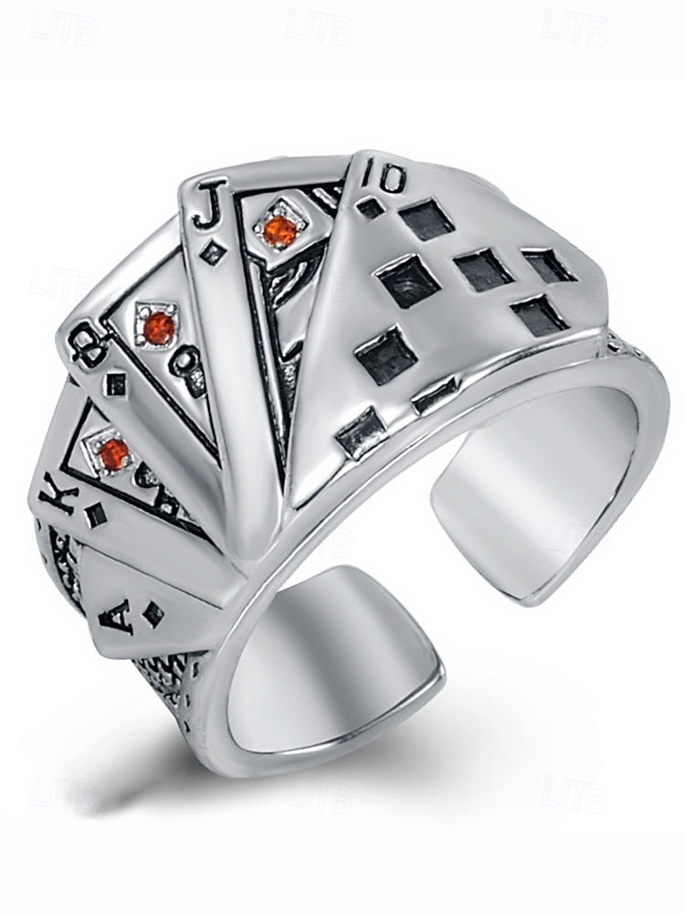 Pánský pokerový prsten z lehké slitiny – nastavitelný pásek s vintage designem hracích karet, vhodný pro gotický, punkový styl, párty a běžné nošení 2025 - $7.99 –P3