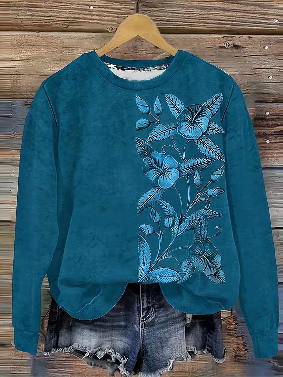 Damen Pullover Sweatshirt Druck Blumen Grafik Mode Lässig Langarm Rundhalsausschnitt Normale Oberteile Straße Alltagskleidung Blau Schwarz Purpur Orange Grün Frühling Herbst Winter 2026 - $29.99 –P6
