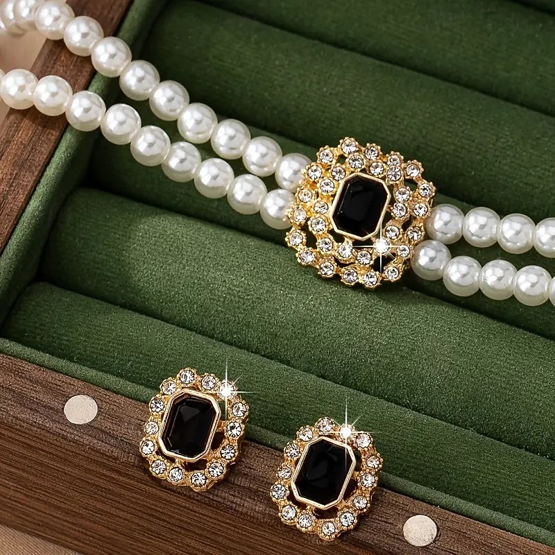 set di collana e orecchini quadrati a doppia fila, eleganti e di lusso, gioielli di moda per donna del 2026 a $19.99 –P5