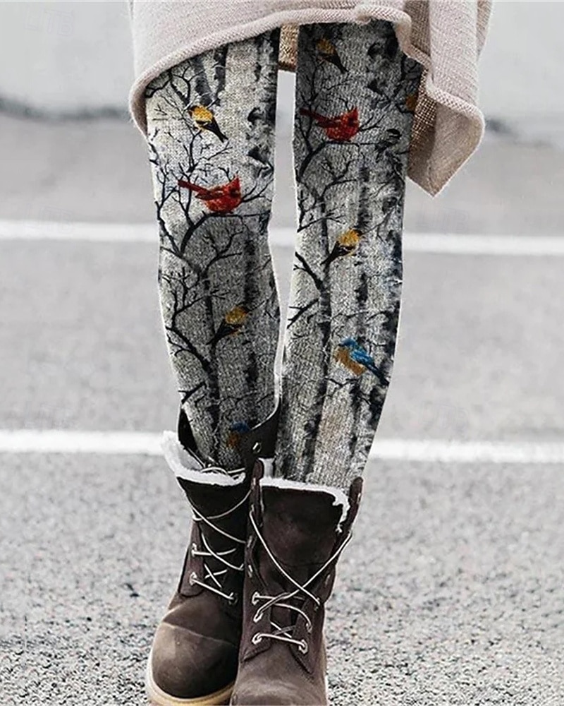 Naisten Housut Leggingsit Mukavat leggingsit Katutyyli Vapaa-aika Täyspitkä Korka vyötärö Lintu Joustava vyötärö Painettu Hengitettävyys Mukava Elastinen Loma Katu Arki-asut Harmaa Kevät Syksy 2025 - $17.99 –P1