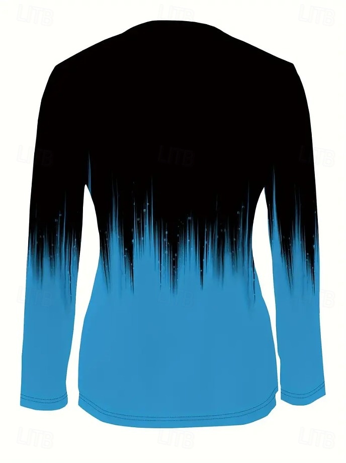 Женская футболка с короткой молнией на груди длинный рукав повседневная графическая tribal винтажная бохо тропическая гавайская V-образный вырез обычные топы для повседневной носки черная весна осень 2026 - $25.99 –P15