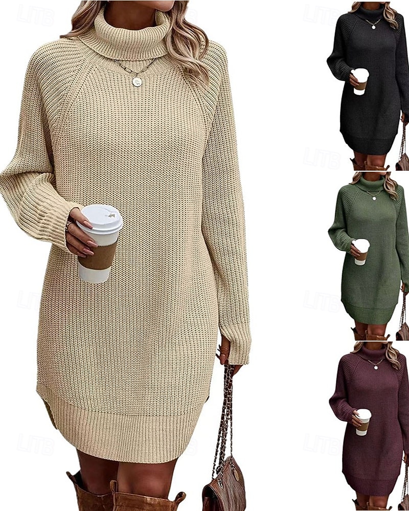 Femmes Mini Robe Robe Pull Mode Moderne Quotidien Fête Sortir Coupe régulière Uni manche longue Col roulé Noir Blanche Vert Véronèse Fuchsia Automne Hiver de 2025 ? $39.99 –P1