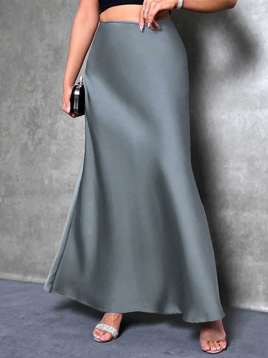 Women's Satin Skirts Elegant Fashion Maxi High Waist Skirts Plain Micro-elastic Party Street Black Fuchsia Green Khaki Spring 2026 - $25.99 –P6