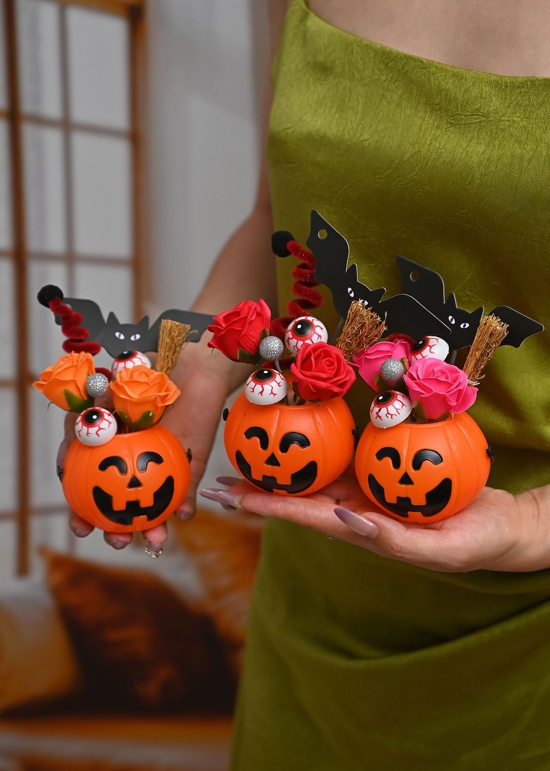 1 Pc 12 * 9CM 2025 New Halloween and Easter Pumpkin Eye Bat with Lantern Ghost Festival Decoration Simulation Flower Pumpkin Lantern 2025 - $4.99 –P3