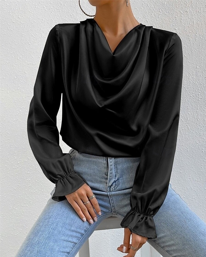 Femmes Chemise Chemise en satin Uni Élégant Occasionnel manche longue Col Bénitier Hauts Réguliers Quotidien Sortir Drapé Noir Rose Claire Vert Abricot Printemps Automne de 2025 ? $18.99 –P11