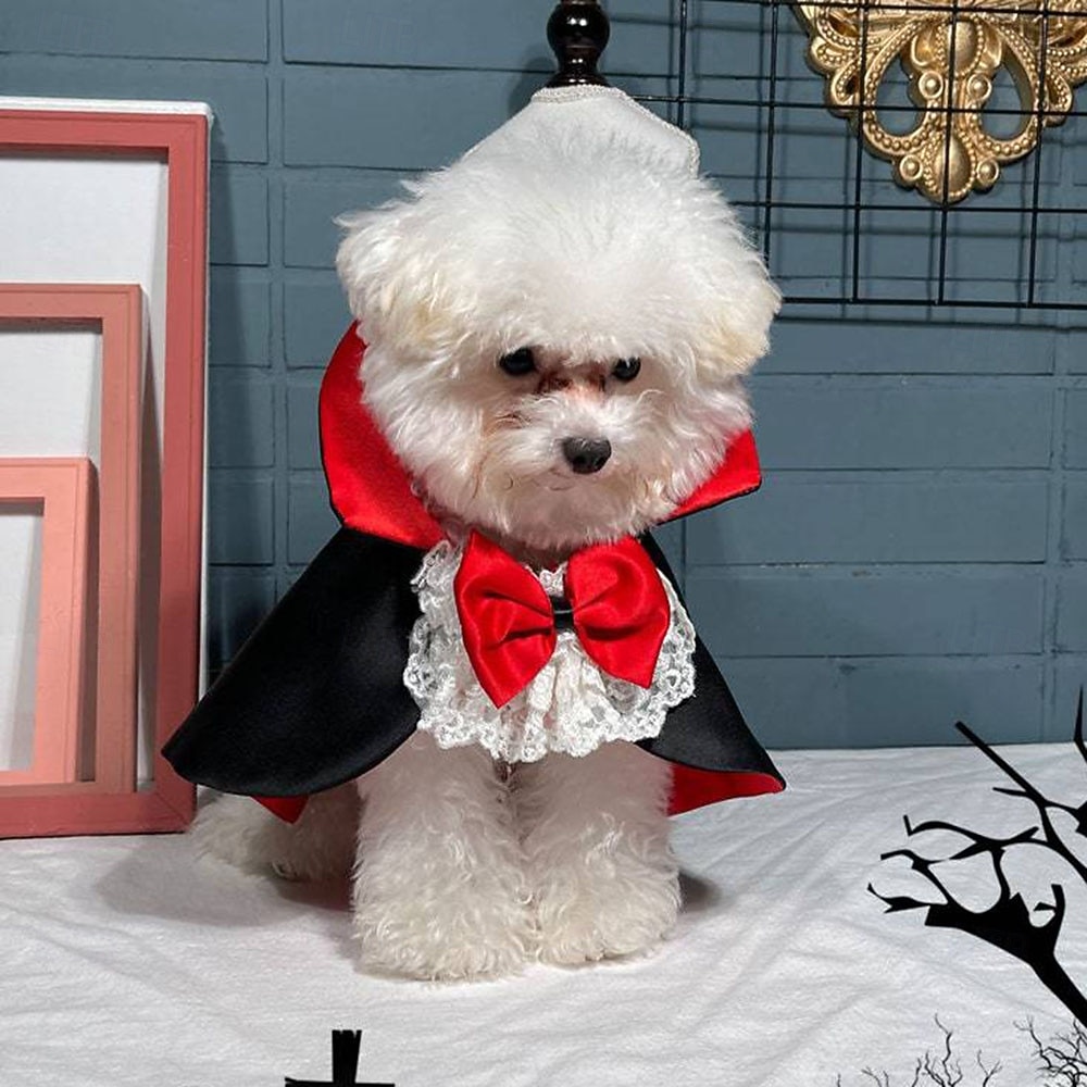Costum de pelerină de Halloween pentru animale de companie - design de vampir roșu și negru cu bretele reglabile, îmbrăcăminte pentru toate anotimpurile pentru câini și pisici de talie mică/medie/mare, pentru petreceri de Halloween și evenimente tematice, 2025 - $15.49 –P1