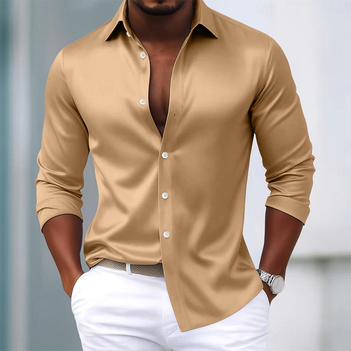 Herren Hemd Satinhemd Kleidhemd Freizeithemd Knopfhemd Abschlussballhemd Einfach Formell Hochzeit Hellblau Schwarz Weiß Wein Langarm Revers Ganzjahres Bekleidung 2025 - $23.99 –P6