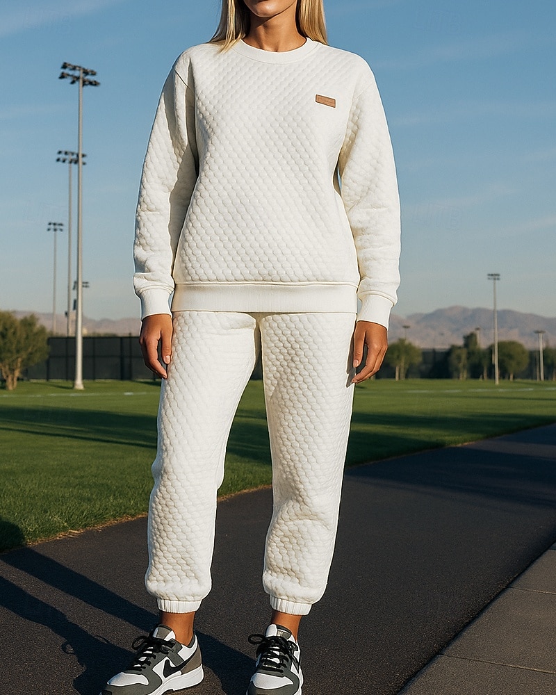 Damskie Dres 2-częściowy Komplety dresowe Stroje sportowe Workowaty Solidne kolory Zestawy odzież Jesień Biały Kariera Na zewnątrz Podróże Lekki Moda Długi rękaw Sport Odzież sportowa Średnio 2026 - $56.99 –P3