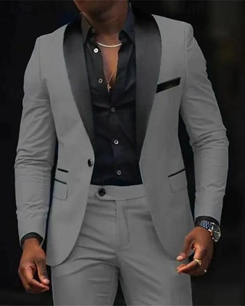 Męskie Marynarka + spodnie wizytowe Marynarka Garnitury Biznes Spotkanie towarzyskie Wesele 2 elementy Moda Codzienny Wiosna Jesień Poliester Kolorowy blok Kieszeń Guziki Wygodny Guziki jednorzędowe 2025 - $89.99 –P16