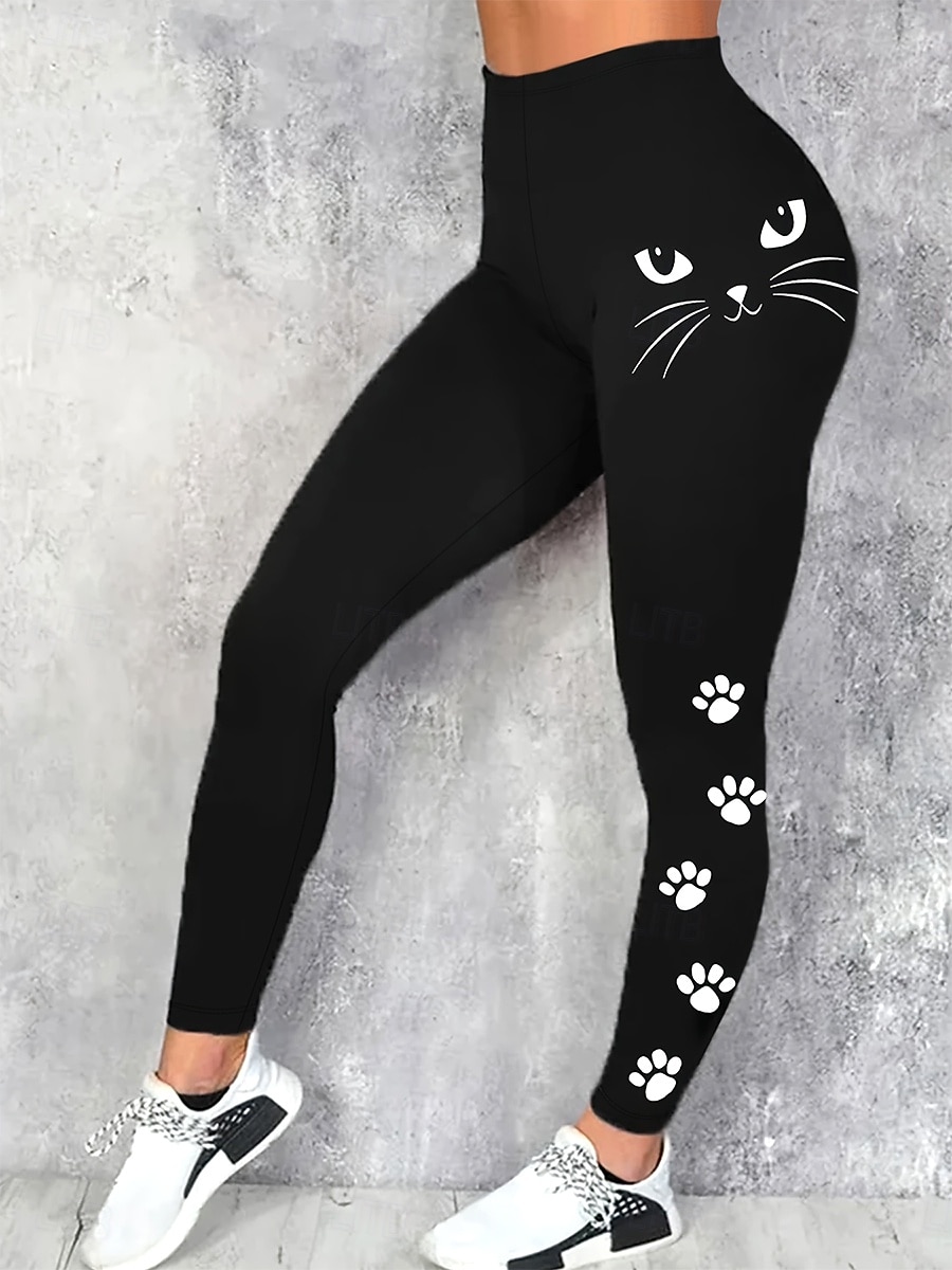 Mujer pantalones Polainas Leggings cómodos Vacaciones Vintage Ropa de calle Longitud total Cintura Media Graphic Animal Gato Cintura elástica Estampado Confortable Al Aire Libre Cómodo Alta 2026 - $21.99 –P2