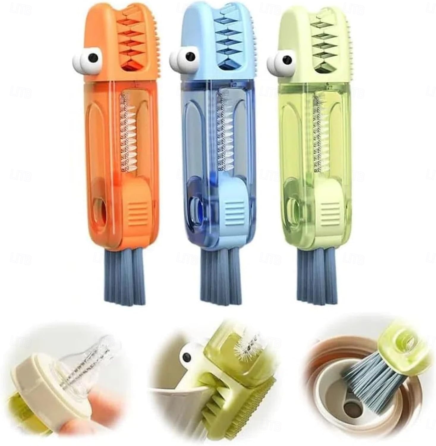 Cepillo de limpieza de cocodrilo 3 en 1 con cepillos de fregado intercambiables, juego de cepillos para limpiar grietas, para espacios reducidos entre biberones, vaso apto para biberones, ranuras y 2025 - $6.49 –P1