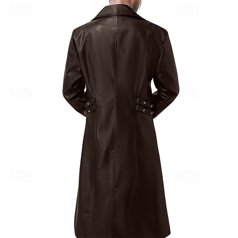 Herren Mantel Trenchcoat Langer Trenchcoat Urlaub Täglich Herbst Winter Kunstleder Winddicht Oberbekleidung Bekleidung Mode Klassisch Einfach Tasche Revers Einreihig 2025 - $102.99 –P9