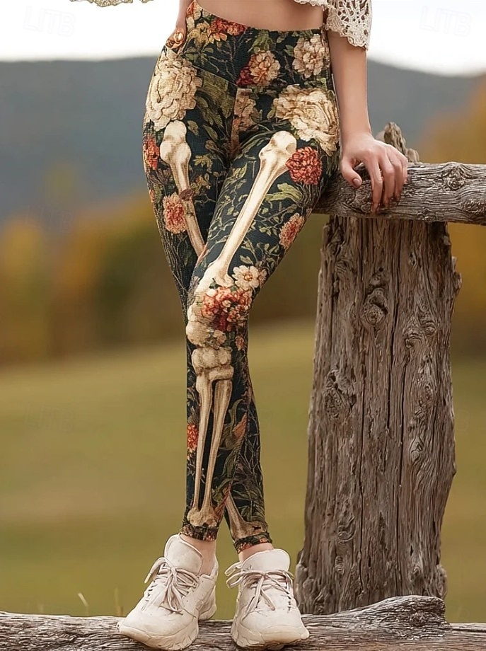 Dámské Legíny prázdniny Vinobraní Módní Plná délka Vysoký pasPantsHalloween Grafika Lebky předvečer Všech svatých Potisk Yumuşak Prodyšné Elastické Formální Dovolená ulice Tmavě šedá Fialov 2025 - $19.99 –P4