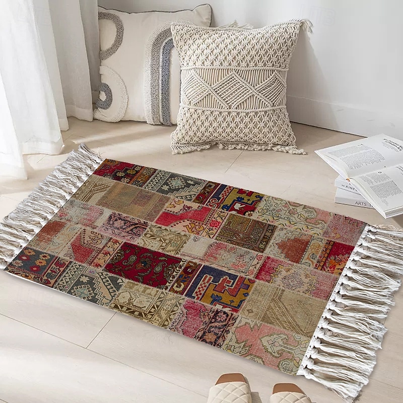 Ковры винтажные ручной работы для гостиной и спальни коврик из лоскутков для кофе-стола мягкий нескользящий машинная стирка 2026 - $26.99 –P7