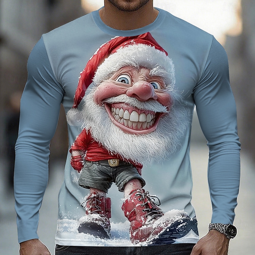 Jul Herr jultomten Rolig T-shirt Långärmad T-shirt 3D-tryck Rund hals Skjorta Mode Grundläggande 3D Gata Ledigt Dagligen Blå Blå 2# Rubinrött Sommar Vår Kläder S M L XL XXL XXXL 2025 - $23.99 –P1
