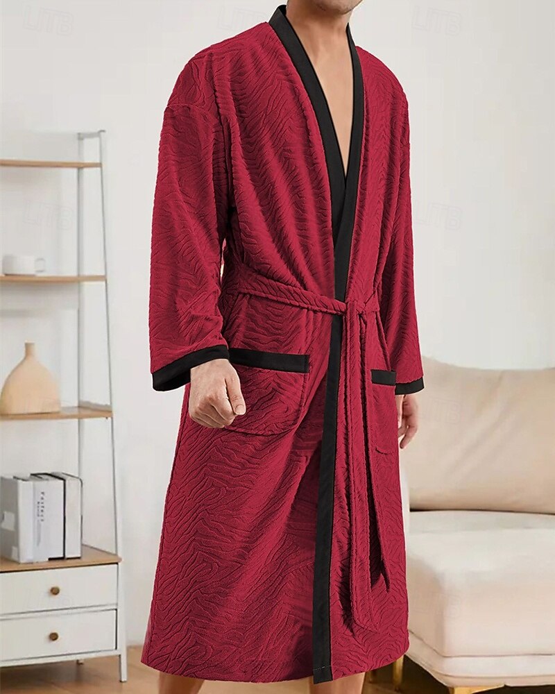 Herr Pyjamas Sovkläder Badrock Slät Mode Stylish Klassisk Hem Dagligen Säng Polyester Komfort Mjuk V-hals Långärmad Ficka Inkl. bälte Vår Höst Svart Vit 2025 - $27.99 –P18