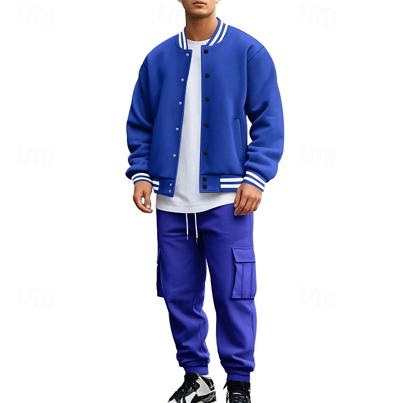 Hombre Sudadera Tracksuit Conjunto de atuendo Escote Chino Exterior Diario Deportes Correa Bolsillo Raya Negro Rojo Azul Marino Poliéster Ropa de Deporte Moda Ropa de calle Primavera 2026 - $57.99 –P18