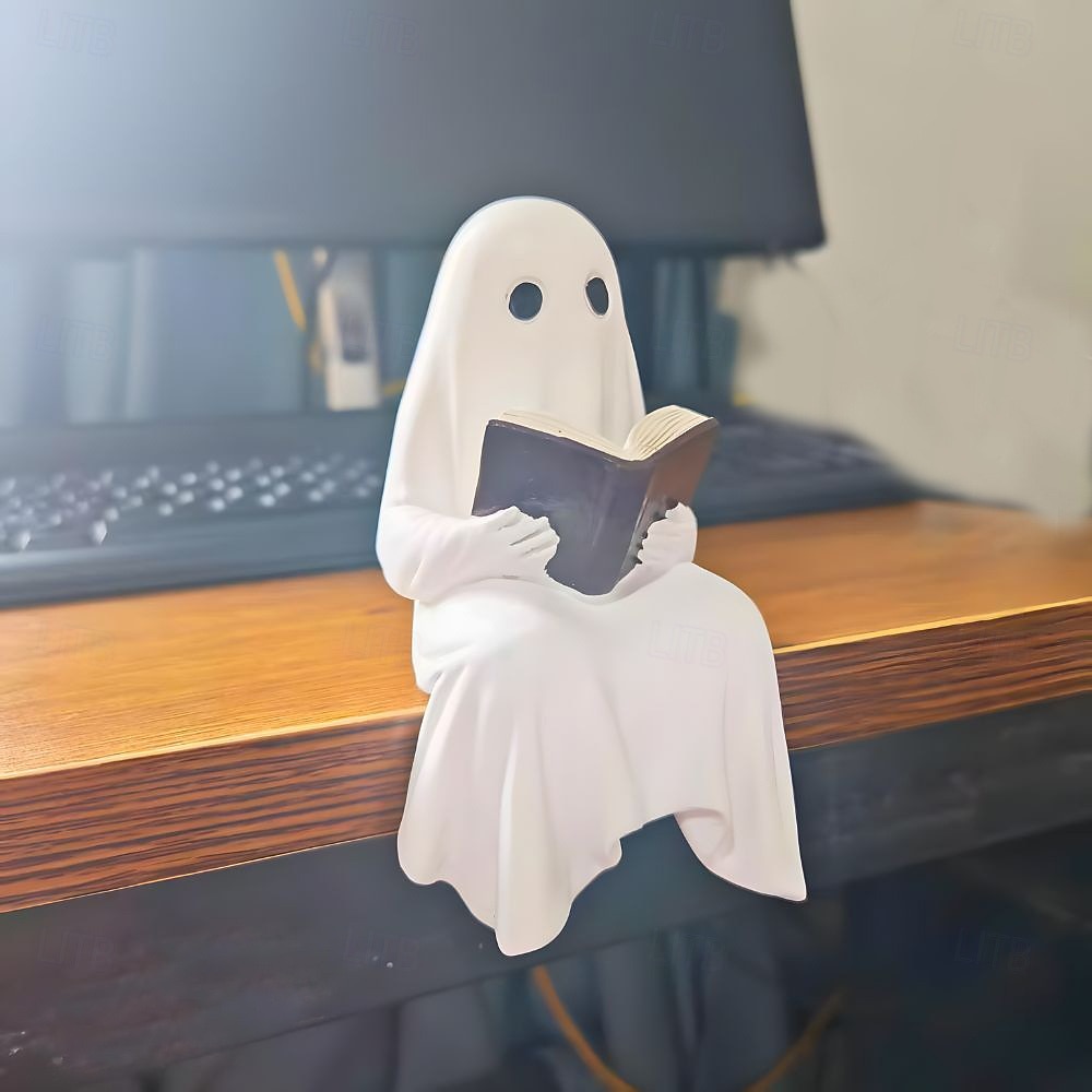 Halloween Cute Ghost Decoration Reading Book Resin Figurine Spooky Tabletop Desk Ornament, Haunted House Mini Statue, Creepy Cute Decoration for Home, Office & Party Decor 2026 - $21.99 –P7