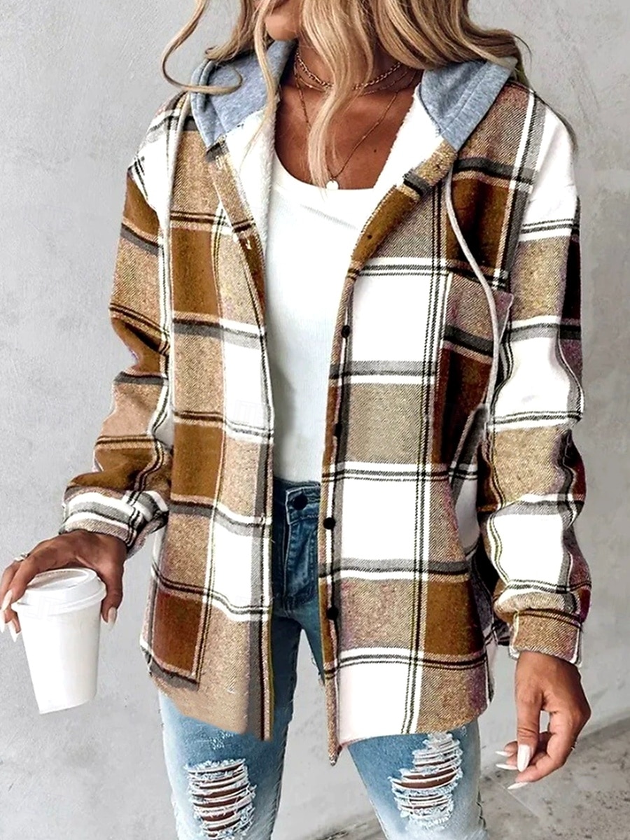 Damen Kapuzenpullover Druck Fronttasche Grafik Geometrisch Karomuster Vintage Lässig Langarm Mit Kapuze Normale Oberteile Lässig Straße Alltagskleidung Rote Braun Grün Hell Gray Herbst Winter 2026 - €32.99 –P3