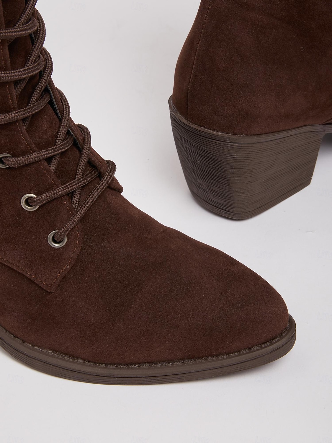 Botas femininas de cano médio em camurça sintética marrom escuro com salto grosso – botas estilo vintage para outono e inverno e uso diário de 2025 por $42.99 –P2