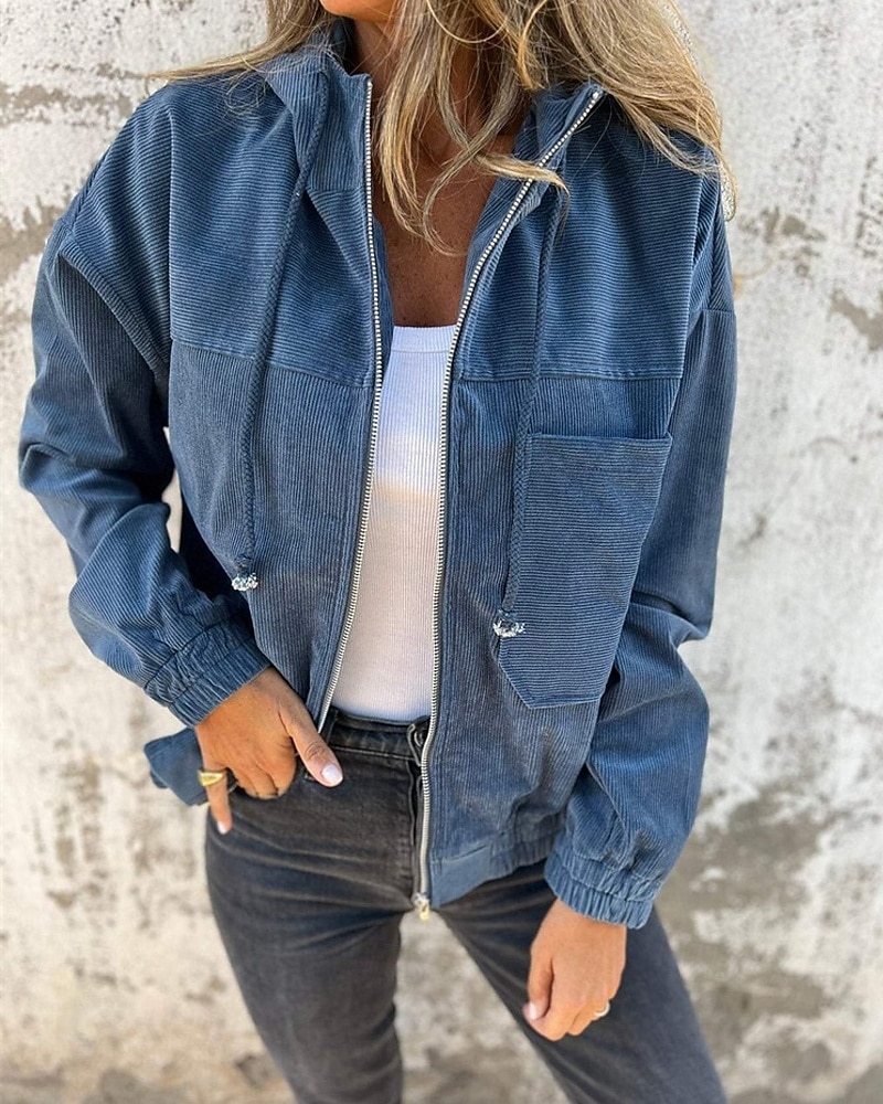 نسائي جاكيت كاجوال مريح سحاب جيب موضة الحديث الخارج سهل مناسب للخارج كاجوال / يومي عطلة نهاية الاسبوع سحاب عادية مع قبعة عادي كم طويل ملابس خارجية أسود وردي بلاشيهغ كاكي الخريف الشتاء 2025 - $27.99 –P5