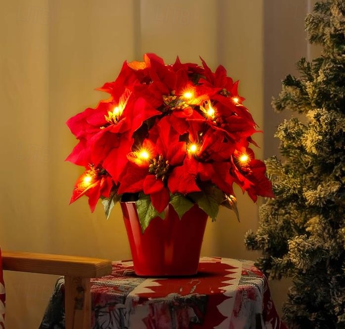 LED-es mikulásvirág virágok, műmikulásvirág növények, műmikulásvirág kompozíciók beltéri kültéri karácsonyi mikulásvirág virágok dekoráció karácsonyi ajándék 2026 - $31.69 –P1