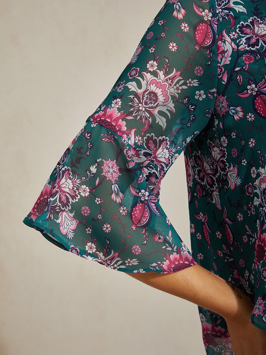 Femminile Floreale Casuale Verde Stampa Manica 3/4 Elegante Il giro Estate Primavera Autunno del 2025 a $61.99 –P6