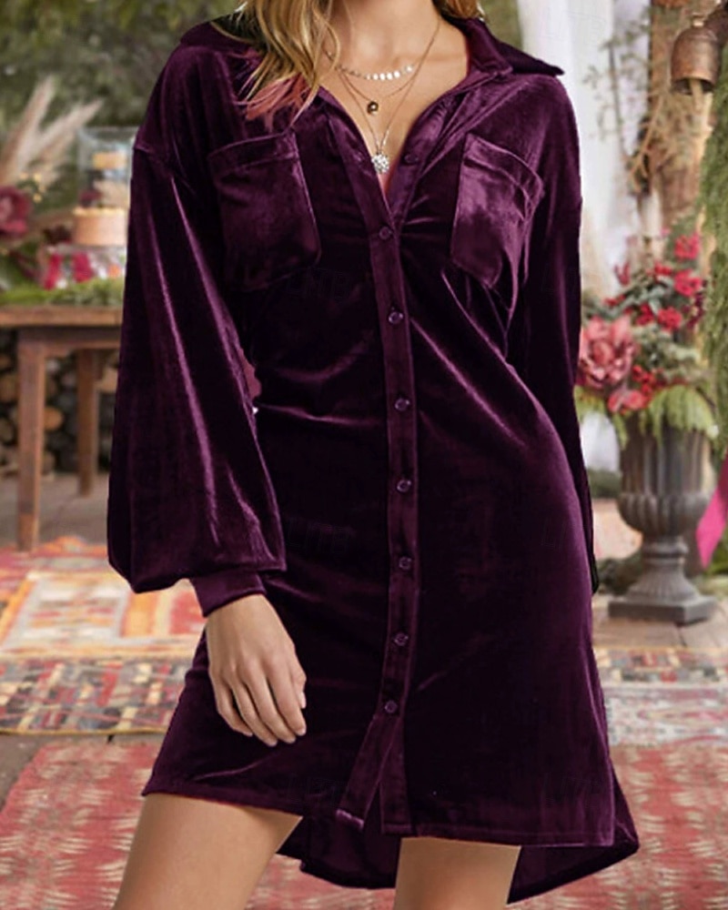 Femmes Robe Midi Robe Décontractée Mode Classique Moderne Extérieur Vacances Fête Coupe régulière Uni manche longue Col de chemise Violet Marron Vert Été de 2025 ? $26.99 –P6