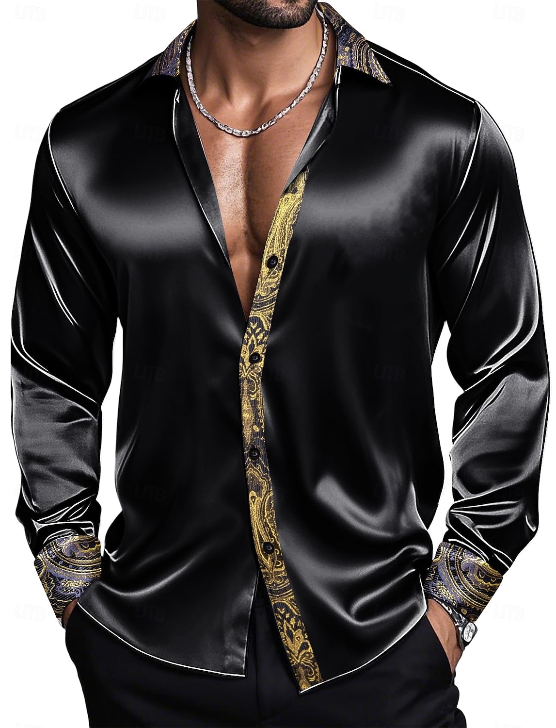 Herren Hemd Satinhemd Kleidhemd Freizeithemd Knopfhemd Abschlussballhemd Einfach Hochzeit Party Silber Rosa Rote Blau Langarm Revers Frühling Ganzjahres Bekleidung 2025 - $26.99 –P6