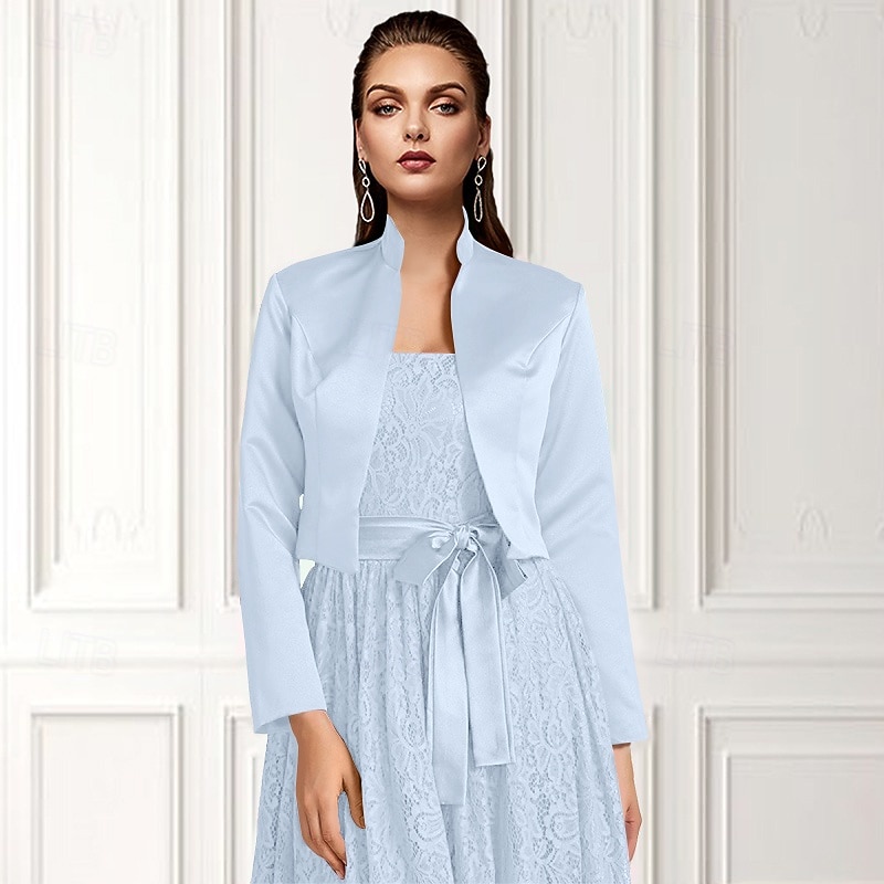 Solid frakker  jakker sateng bryllup  fest kveld  uformell bryllupsgjest pakker  bolero med drapering  solid kjole å imponere 2025 - $39.99 –P18