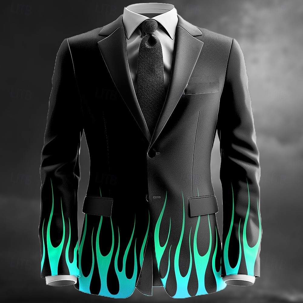Men's Flame Blazer Jacket Coat Comfortable Artistic Casual Party Daily Festival 3D Print Buttons Multi Pocket All Seasons Notch Long Sleeve Yellow Red Blue 2025 - $73.99 –P2