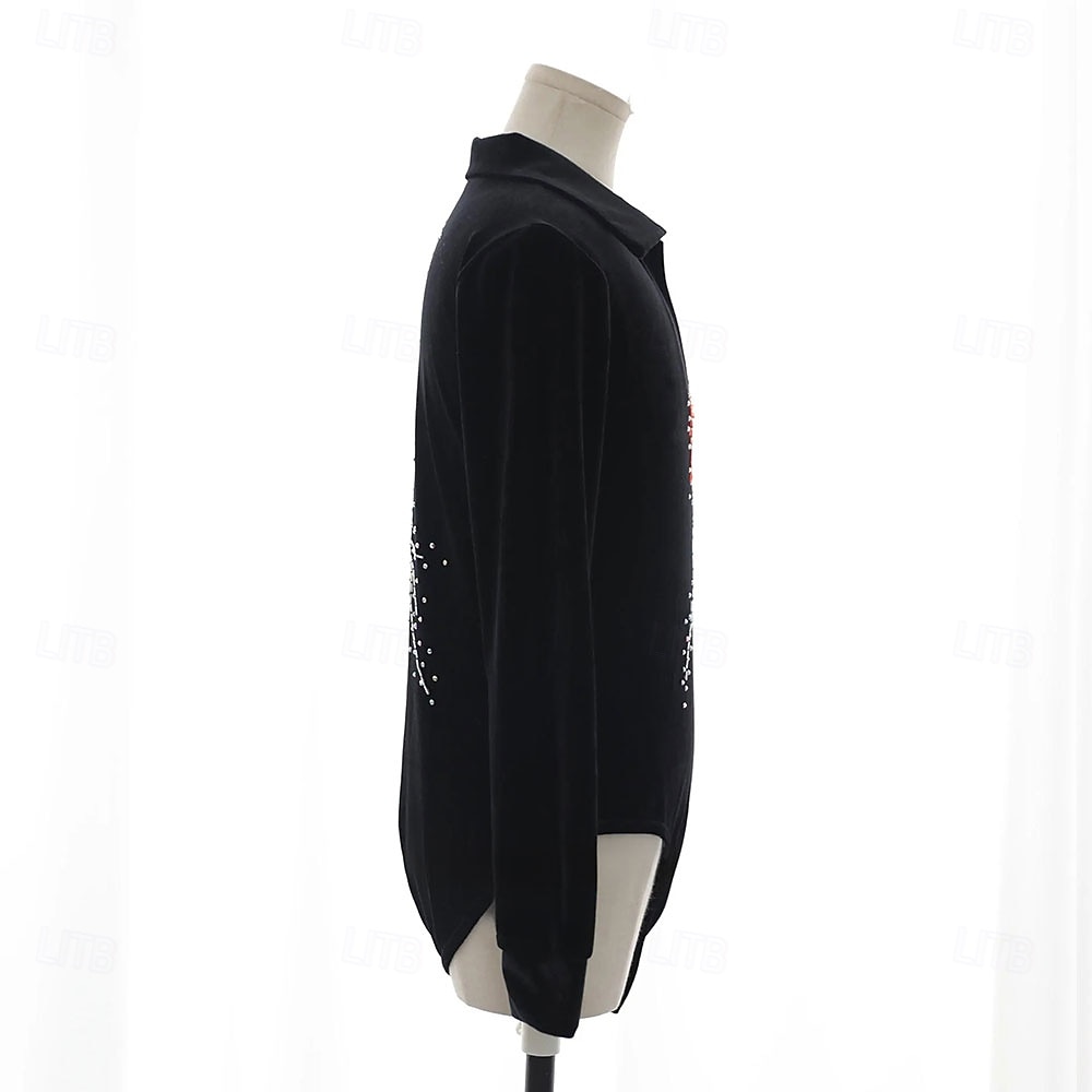 Top de patinaje artístico Hombre Chico Patinaje Sobre Hielo Tops Negro Retazos Licra Alta elasticidad Entrenamiento Competición Ropa de Patinaje Clásico Cristal / Strass Manga Larga Patinaje sobre 2026 - $338.09 –P7