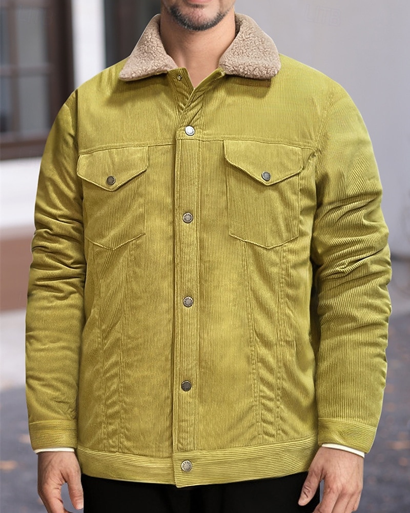 Per uomo Giacca Invernale Giacca in Velluto a Coste Giacca in Pile Giacca Casual Vacanza Quotidiano Calore Termico Tasca Pile Inverno Semplice Moda Streetwear Bavero Regolare Nero Verde chiaro Blu del 2025 a $54.99 –P11