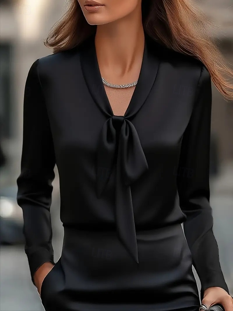 Per donna Elegant Elegante Raso/Satin Blusa Semplice Elegante Quotidiano Cravatta al collo Top Regolari Quotidiano Allacciato Nero Bianco Rosa Viola Autunno del 2025 a $25.99 –P1