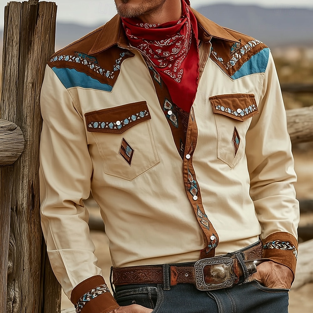 Férfi Paisley Virágminta Etno Ing Nyugati ing Cowboy ing Hosszú ujj Vintage Retro Szabadtéri Napi Munkaruha Ősz & tél Térfogatcsökkenés 3D nyomtatás Elöl két zseb Gombolható ingek Medence Barna 2025 - $25.99 –P1