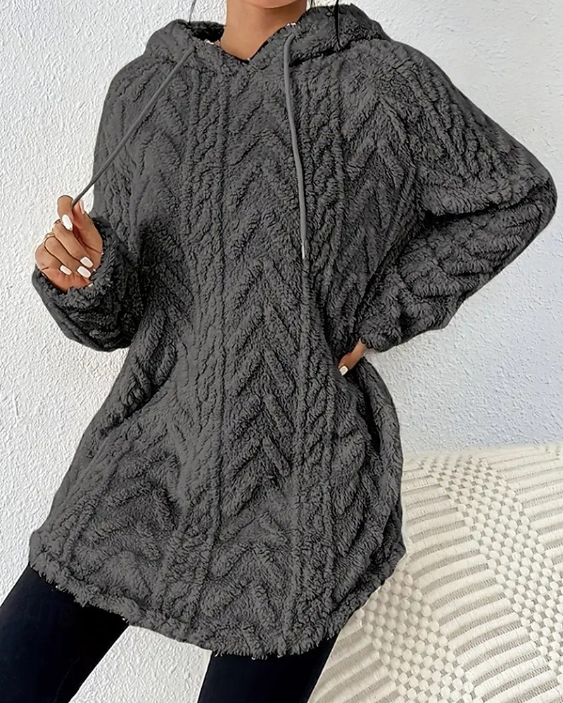 Mulheres Pulôver Moletom Com Capuz Tecido Roupa de rua Casual Velo Sherpa Manga Longa Com Capuz Tops regulares Rua Feriado Com Cordão Preto Branco Vermelho Roxo Bege Outono Inverno de 2025 por $27.99 –P7